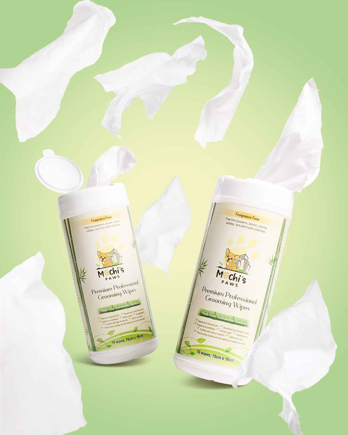 Premium Pet Grooming Wipes, Made with Earth Friendly Sustainable Bamboo - 70 Counts