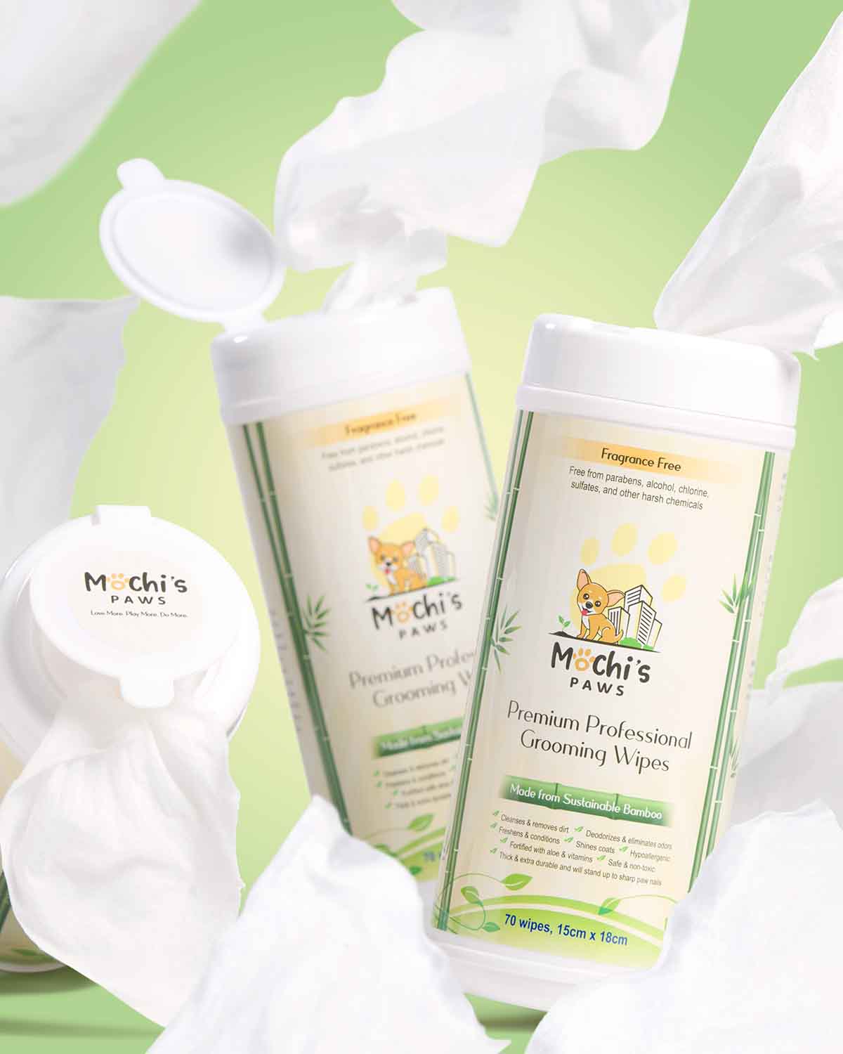 Premium Pet Grooming Wipes, Made with Earth Friendly Sustainable Bamboo - 70 Counts