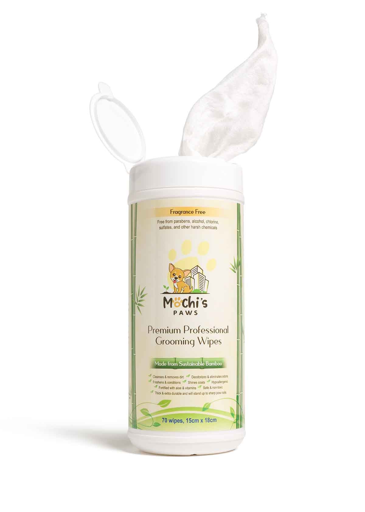 Premium Pet Grooming Wipes, Made with Earth Friendly Sustainable Bamboo - 70 Counts