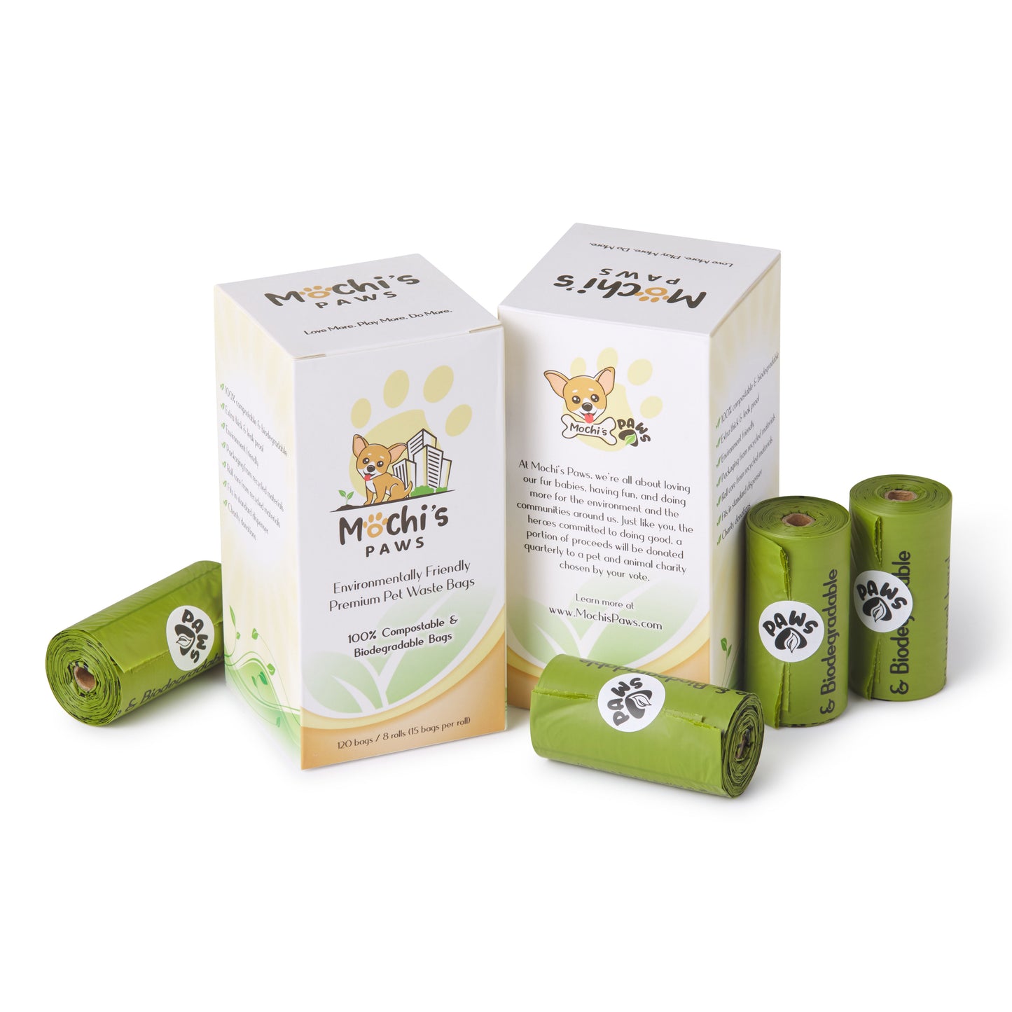 mochi's paws compostable and biodegradable poop waste bags