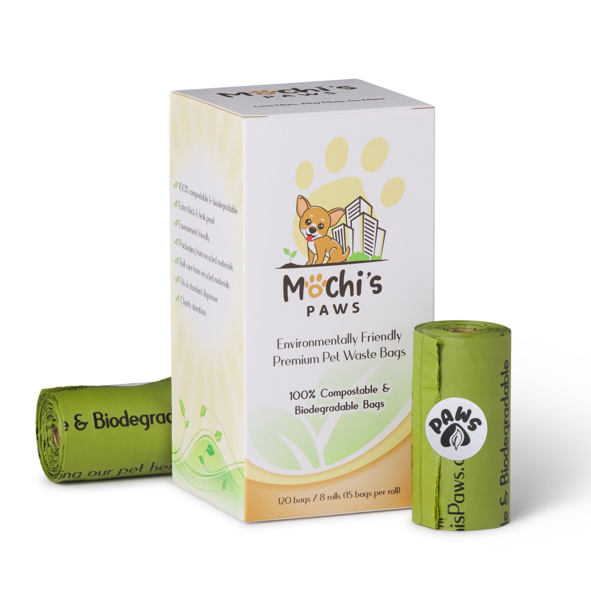 mochi's paws  compostable and biodegradable poop waste bags