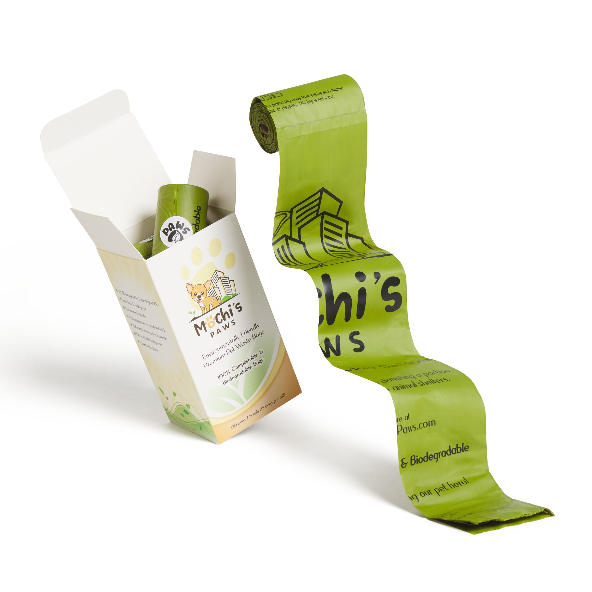 mochi's paws  compostable and biodegradable poop waste bags